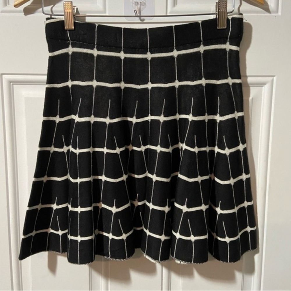 Candies Black Knit Mini Skirt Size Small Checkered Ruffle Pleated